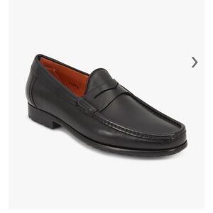 Santoni Black Leather Loafers
